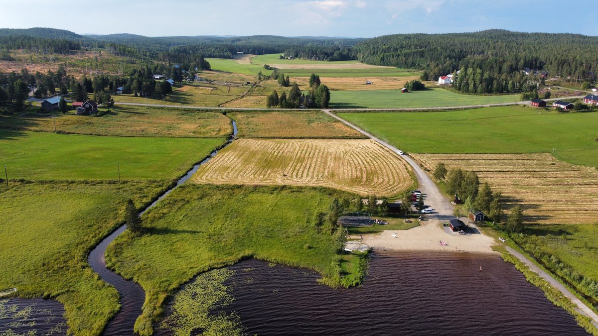 Drönarfoto över natur och sjölandskap